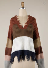 Load image into Gallery viewer, Color Block Distressed Knit Sweater

